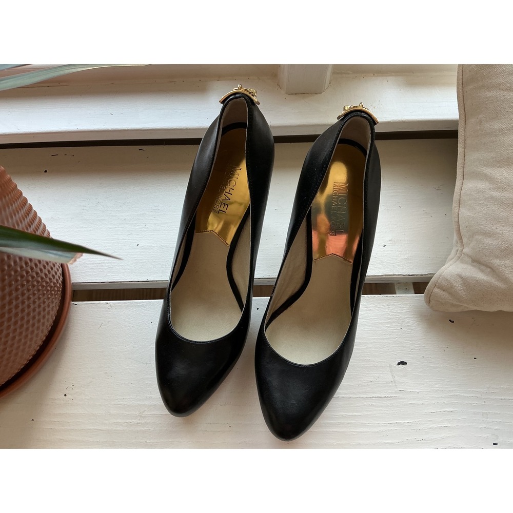 Michael Kors Black Round-Toe High Heels with Gold Insole Detail